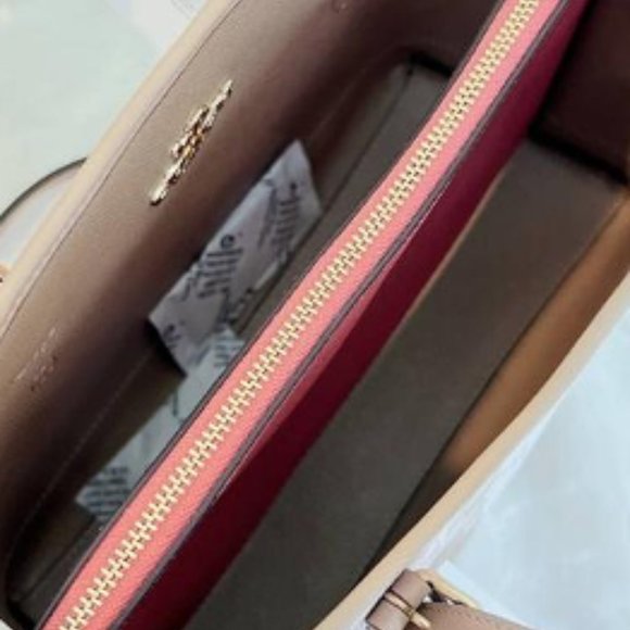 NWT Coach Mollie Tote 25 Signature Jacquard Handbag Pink Ivory Taffy Tan C8416 - Picture 10 of 15